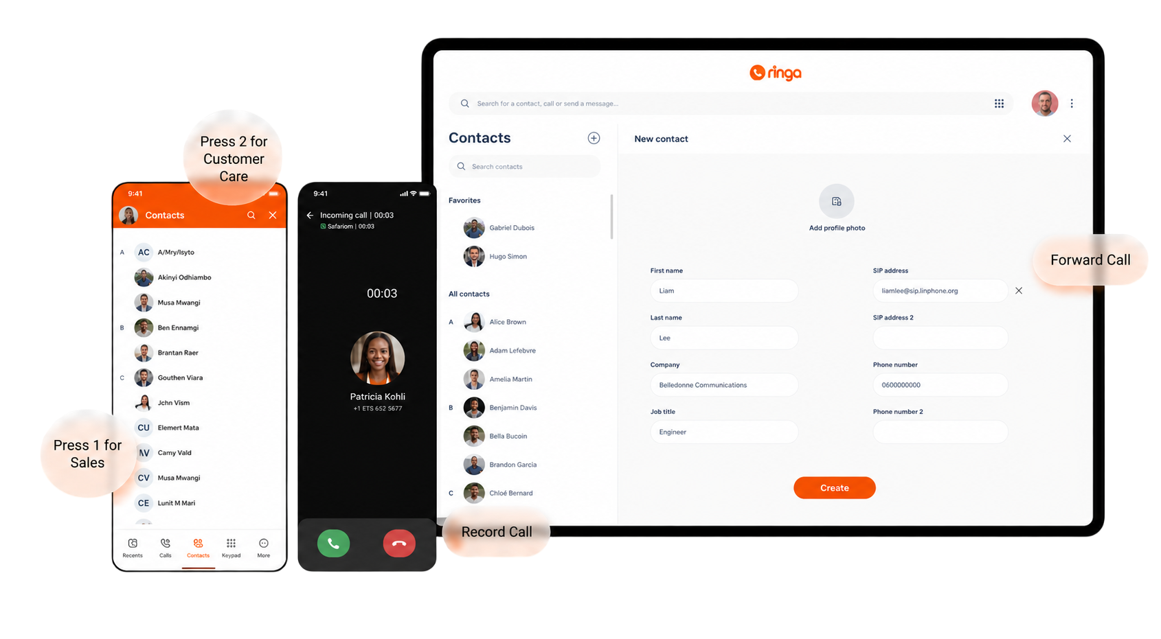 Ringa mobile and desktop apps