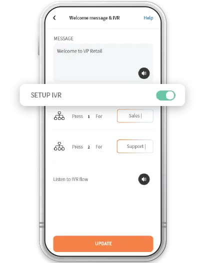 Ringa mobile app showing IVR setup